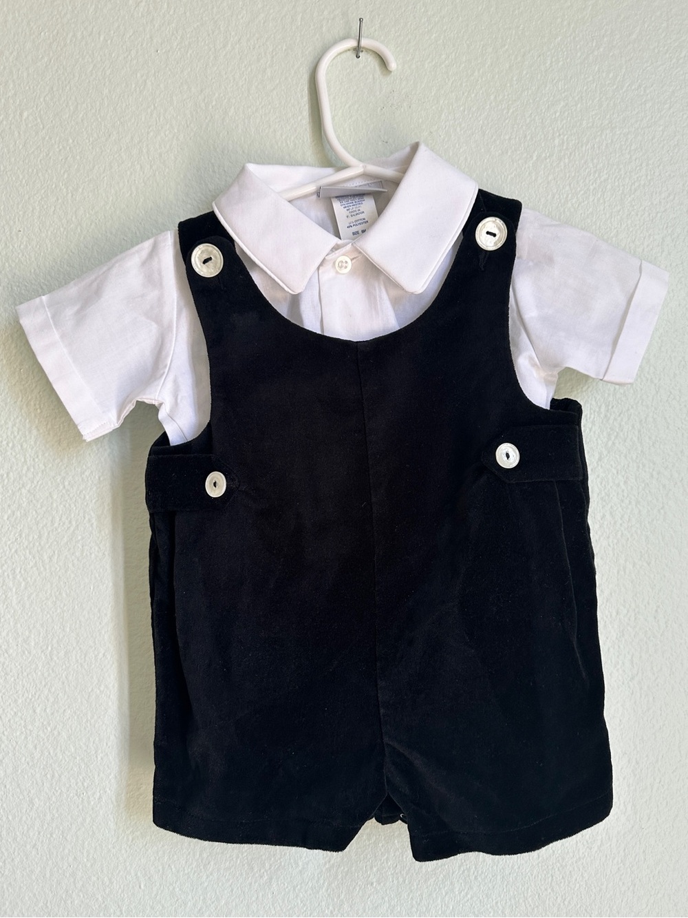 Vintage Baby Black Velveteen Romper White Peter Pan Collar Outfit 6M USA